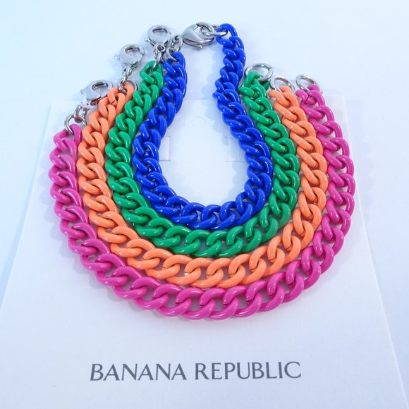 Banana Republic Rainbow Stackable Enamel Link Silver Clasp Bracelet Set 4 NWT - Picture 1 of 8